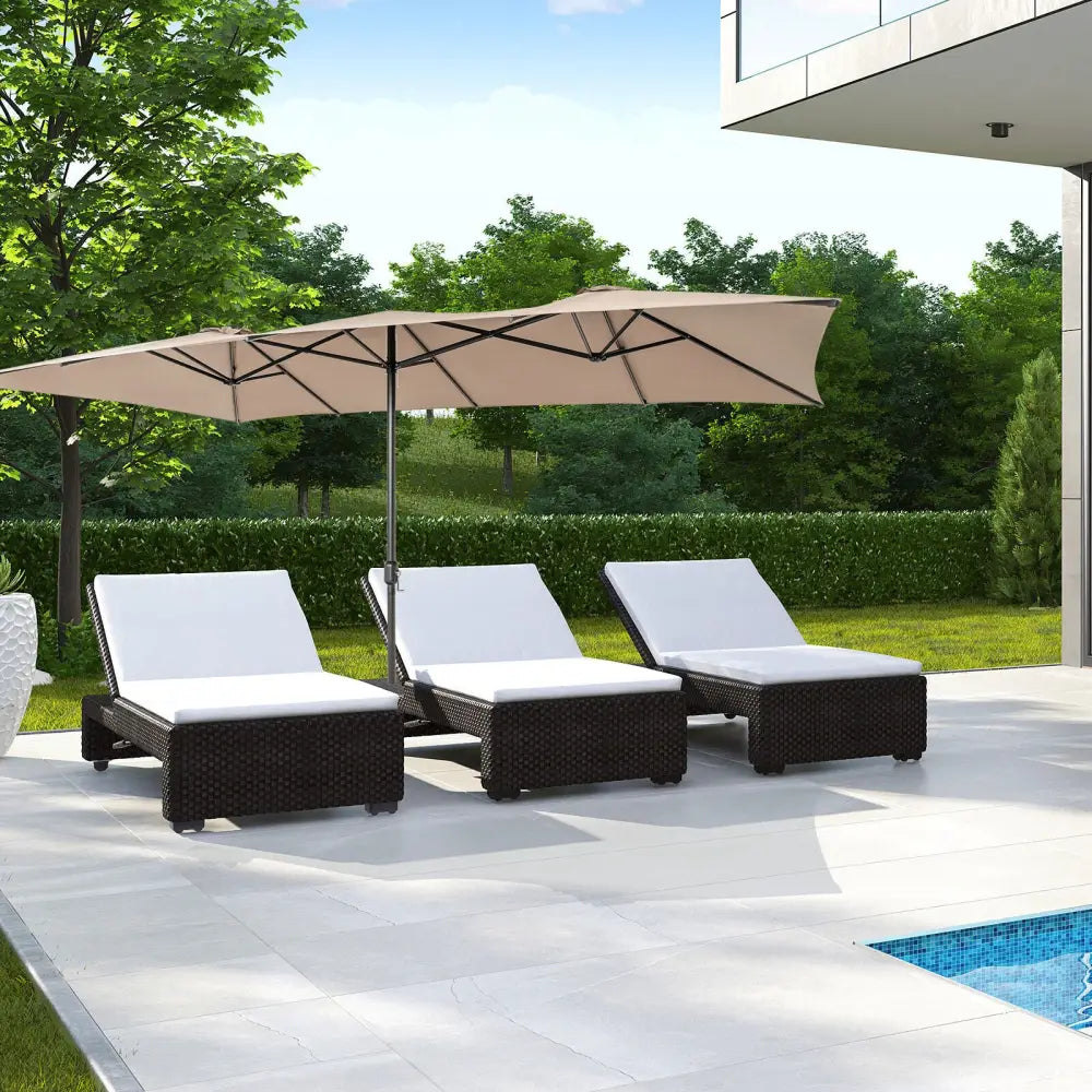 15 Feet Double-Sized Patio Umbrella with Crank Handle and Vented Tops-Brown - Brown - Outdoor Umbrellas