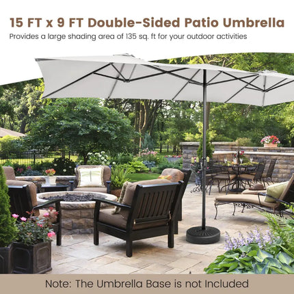 15 Feet Double-Sized Patio Umbrella with Crank Handle and Vented Tops-Beige - Beige - Outdoor Umbrellas