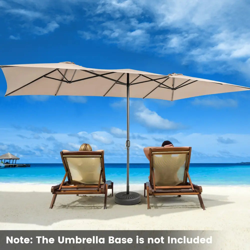 15 Feet Double-Sized Patio Umbrella with Crank Handle and Vented Tops-Brown - Brown - Outdoor Umbrellas