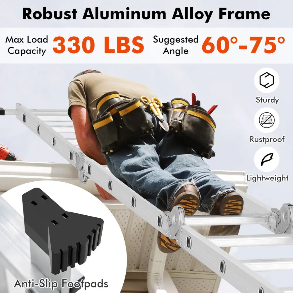 15 Feet Folding Aluminum Ladder with Safe Locking Hinge - Garages