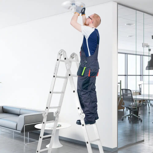 15 Feet Folding Aluminum Ladder with Safe Locking Hinge - Garages