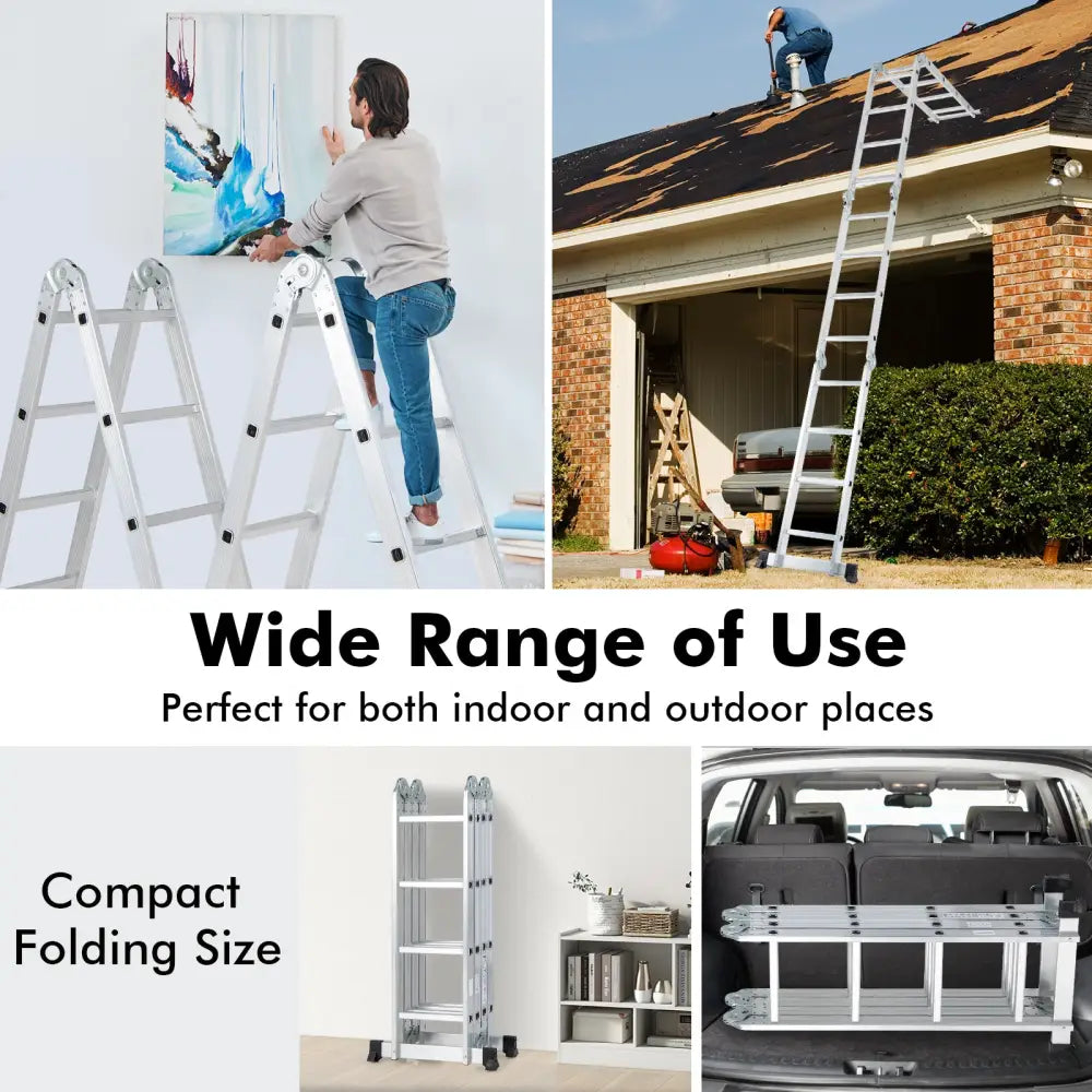 15 Feet Folding Aluminum Ladder with Safe Locking Hinge - Garages