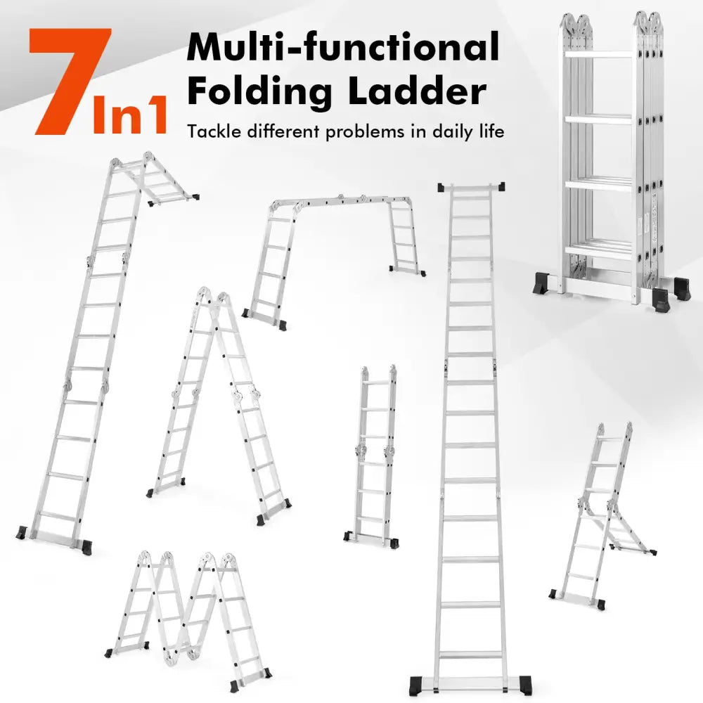15 Feet Folding Aluminum Ladder with Safe Locking Hinge - Garages