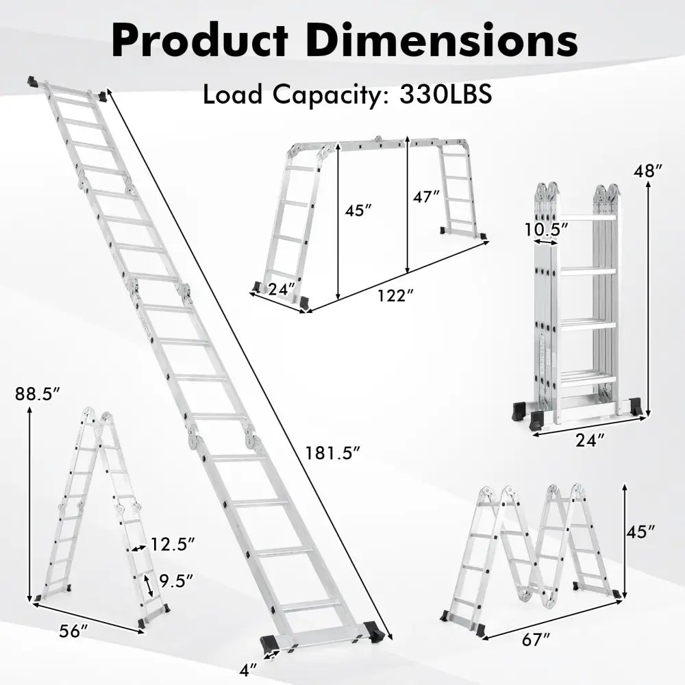 15 Feet Folding Aluminum Ladder with Safe Locking Hinge - Garages