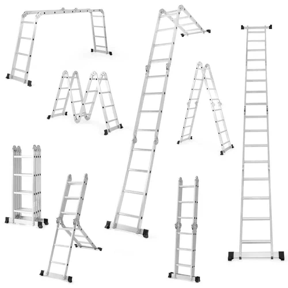 15 Feet Folding Aluminum Ladder with Safe Locking Hinge - Garages