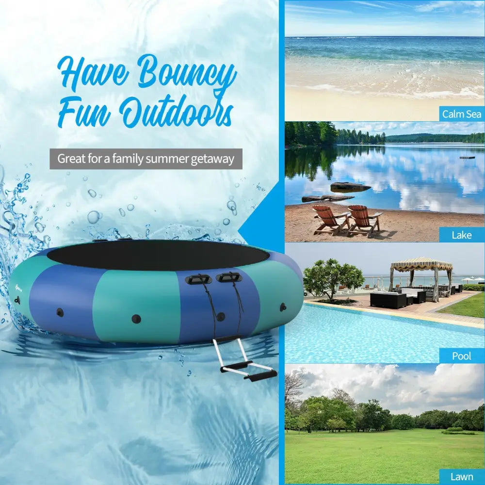 15 Feet Inflatable Splash Padded Water Bouncer Trampoline-Blue - Blue - Trampolines