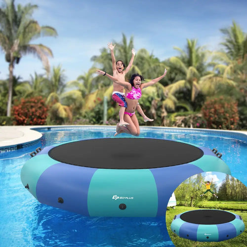 15 Feet Inflatable Splash Padded Water Bouncer Trampoline-Blue - Blue - Trampolines