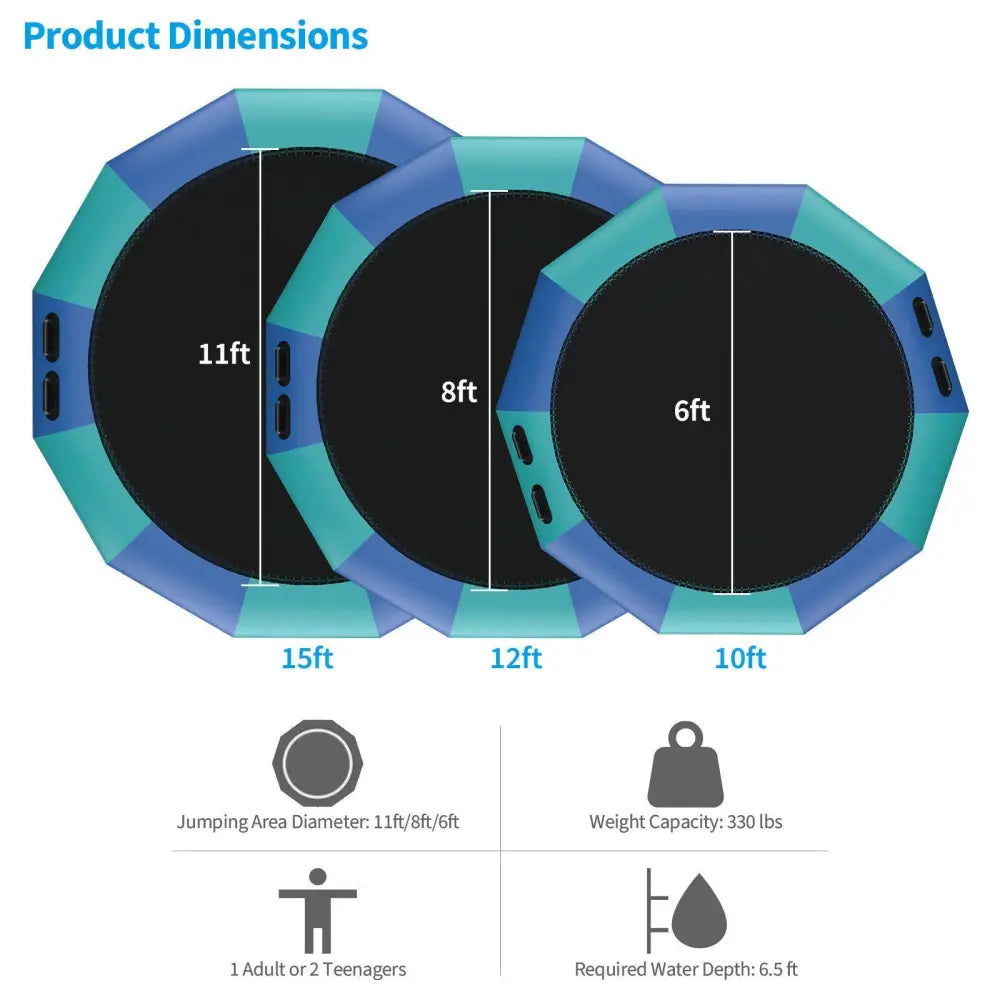 15 Feet Inflatable Splash Padded Water Bouncer Trampoline-Blue - Blue - Trampolines