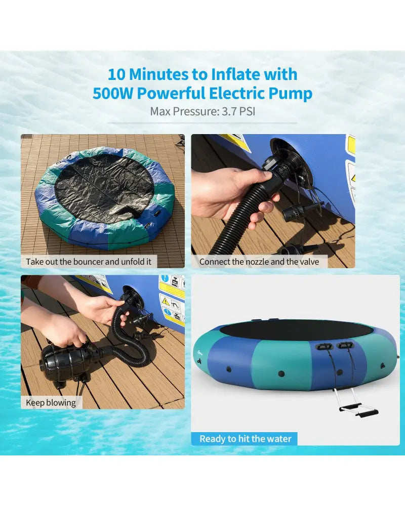 15 Feet Inflatable Splash Padded Water Bouncer Trampoline-Blue - Blue - Trampolines