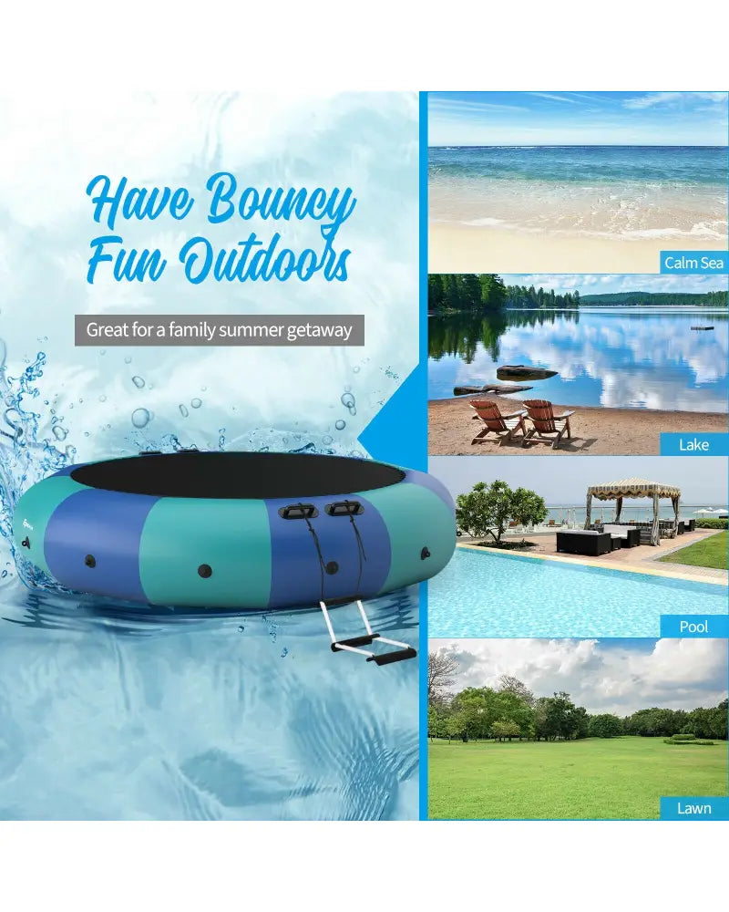 15 Feet Inflatable Splash Padded Water Bouncer Trampoline-Blue - Blue - Trampolines