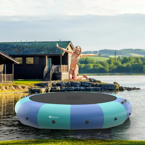 15 Feet Inflatable Splash Padded Water Bouncer Trampoline-Blue - Blue - Trampolines