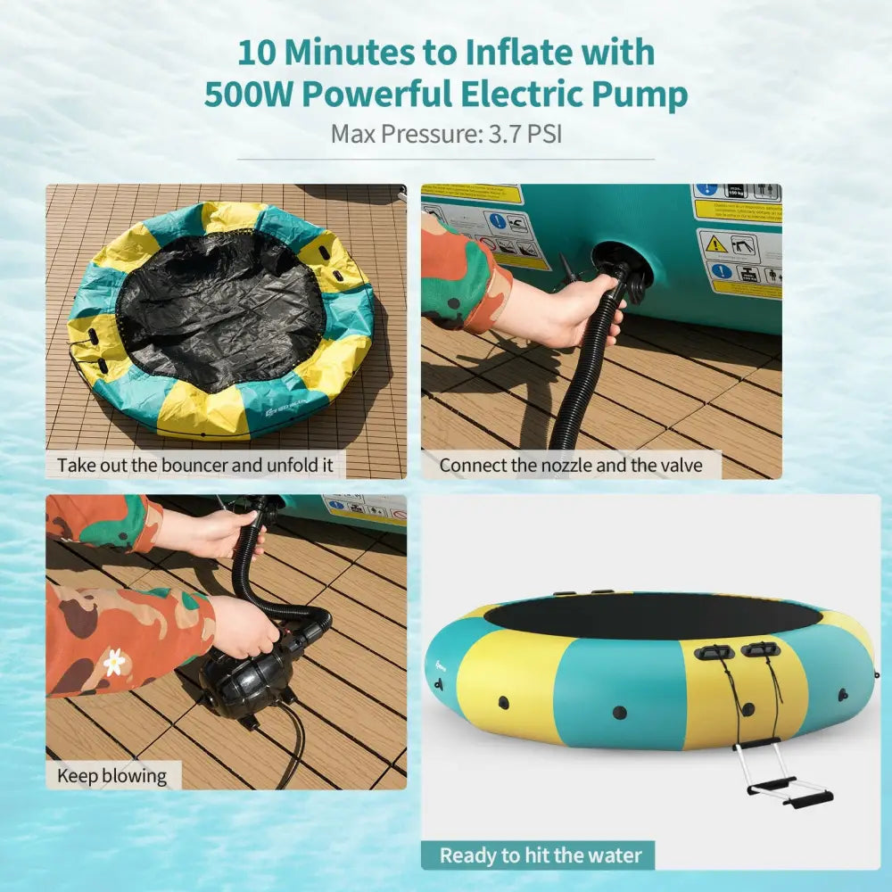 15 Feet Inflatable Splash Padded Water Bouncer Trampoline-Yellow - Yellow - Trampolines