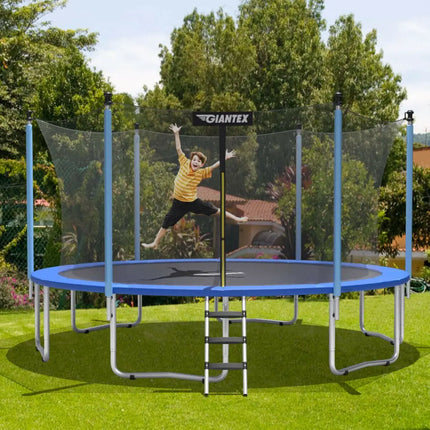 15 Feet Outdoor Bounce Trampoline with Safety Enclosure Net - Blue - Trampolines