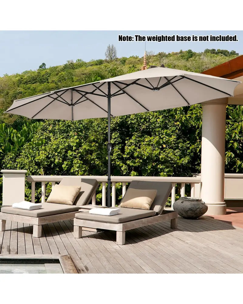 15 Feet Patio Double-Sided Umbrella with Hand-Crank System-Beige - Beige - Outdoor Umbrellas