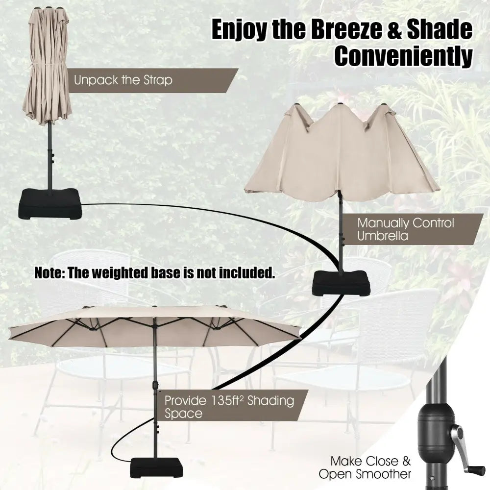 15 Feet Patio Double-Sided Umbrella with Hand-Crank System-Beige - Beige - Outdoor Umbrellas