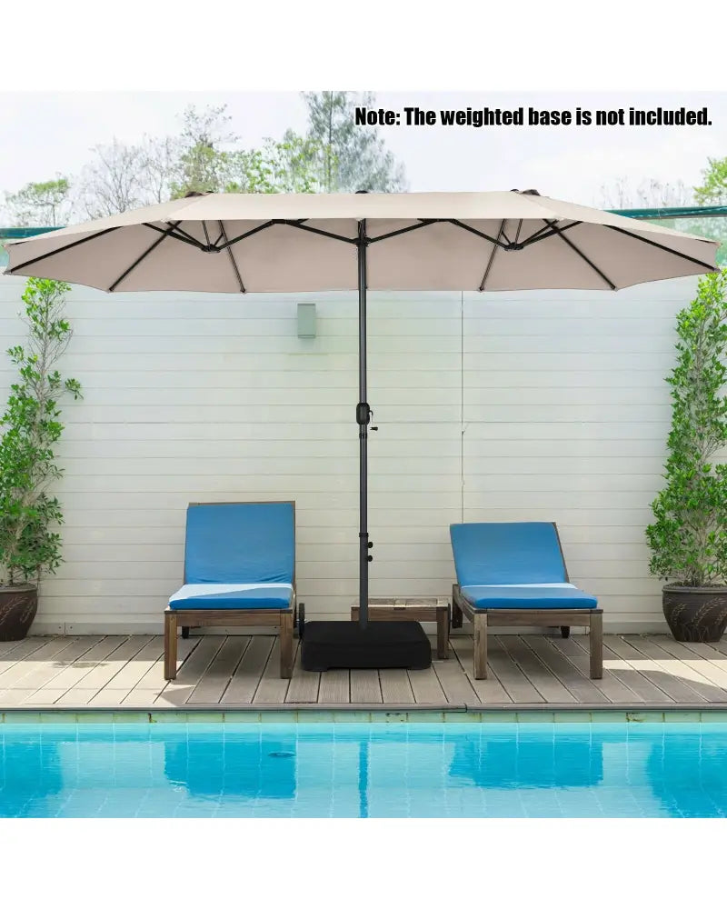15 Feet Patio Double-Sided Umbrella with Hand-Crank System-Beige - Beige - Outdoor Umbrellas