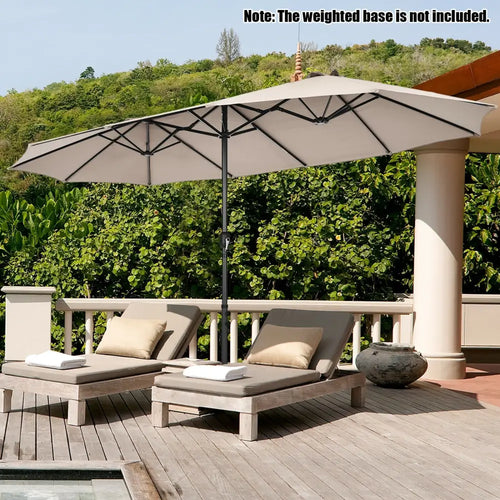 15 Feet Patio Double-Sided Umbrella with Hand-Crank System-Beige - Beige - Outdoor Umbrellas