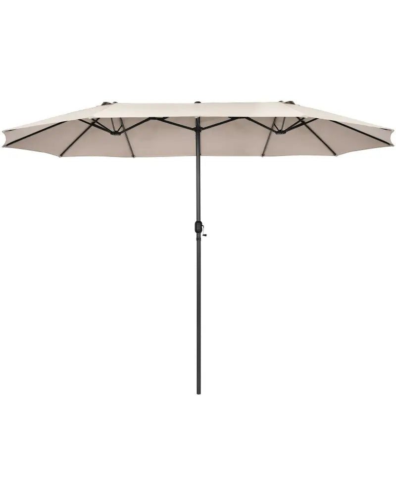 15 Feet Patio Double-Sided Umbrella with Hand-Crank System-Beige - Beige - Outdoor Umbrellas