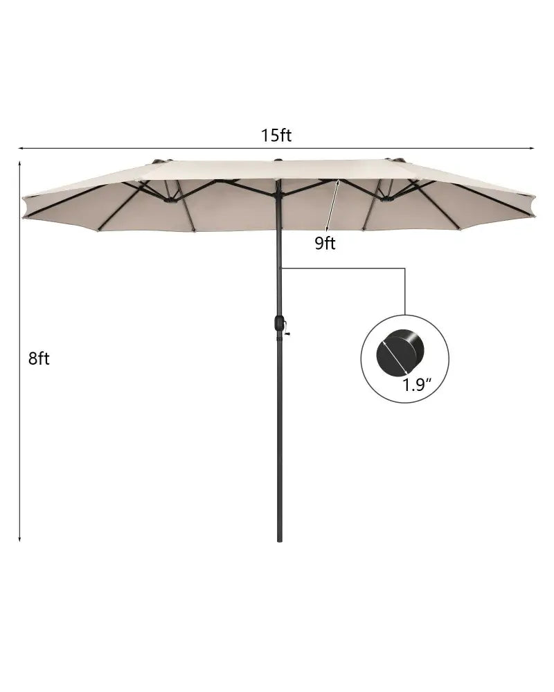 15 Feet Patio Double-Sided Umbrella with Hand-Crank System-Beige - Beige - Outdoor Umbrellas