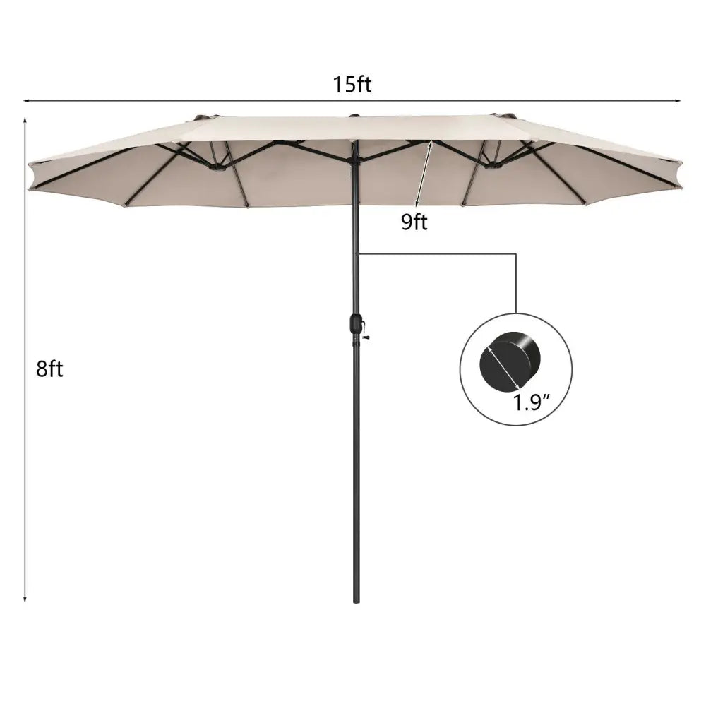 15 Feet Patio Double-Sided Umbrella with Hand-Crank System-Beige - Beige - Outdoor Umbrellas