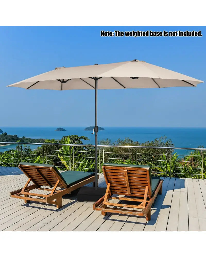 15 Feet Patio Double-Sided Umbrella with Hand-Crank System-Beige - Beige - Outdoor Umbrellas