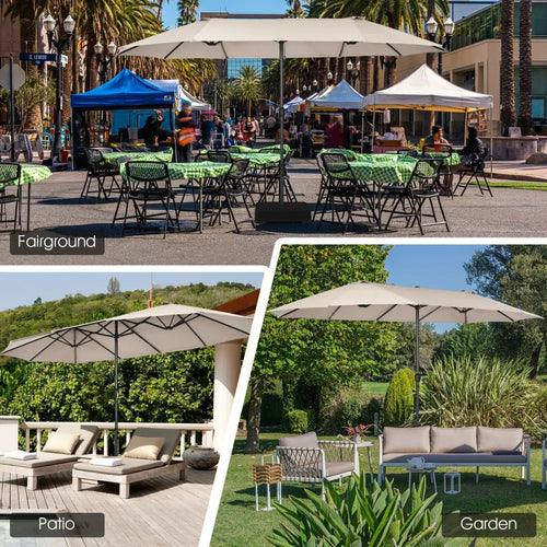 15 Feet Patio Double-Sided Umbrella with Hand-Crank System-Beige - Beige - Outdoor Umbrellas