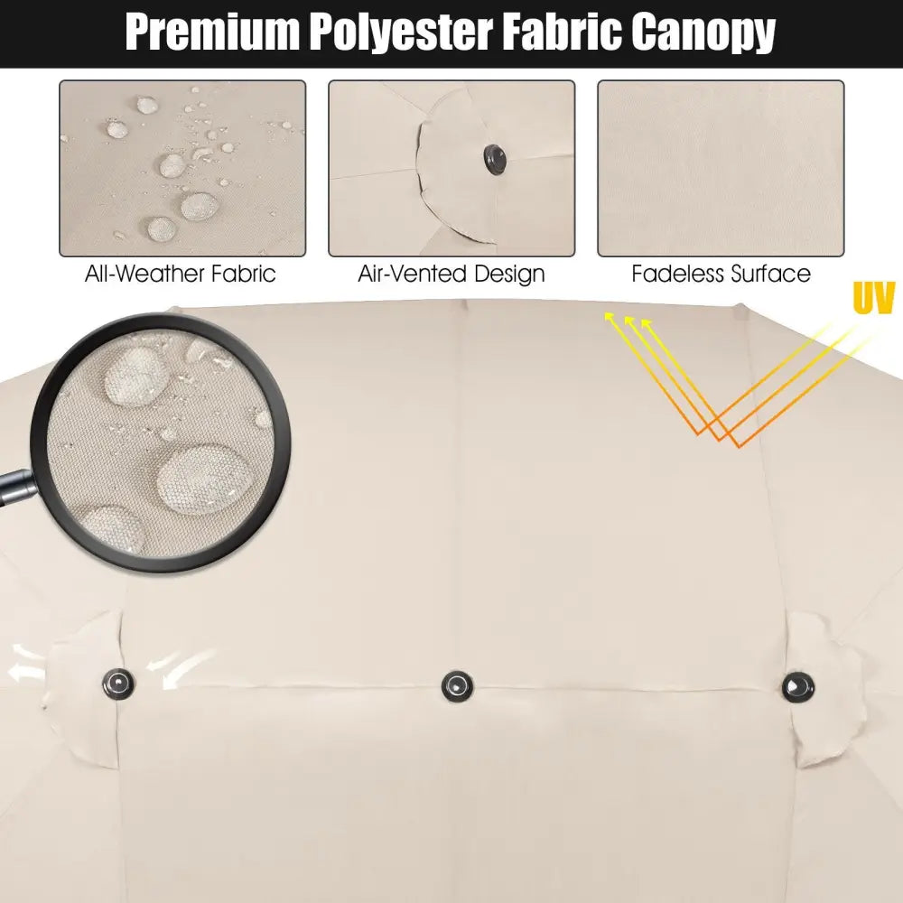 15 Feet Patio Double-Sided Umbrella with Hand-Crank System-Beige - Beige - Outdoor Umbrellas
