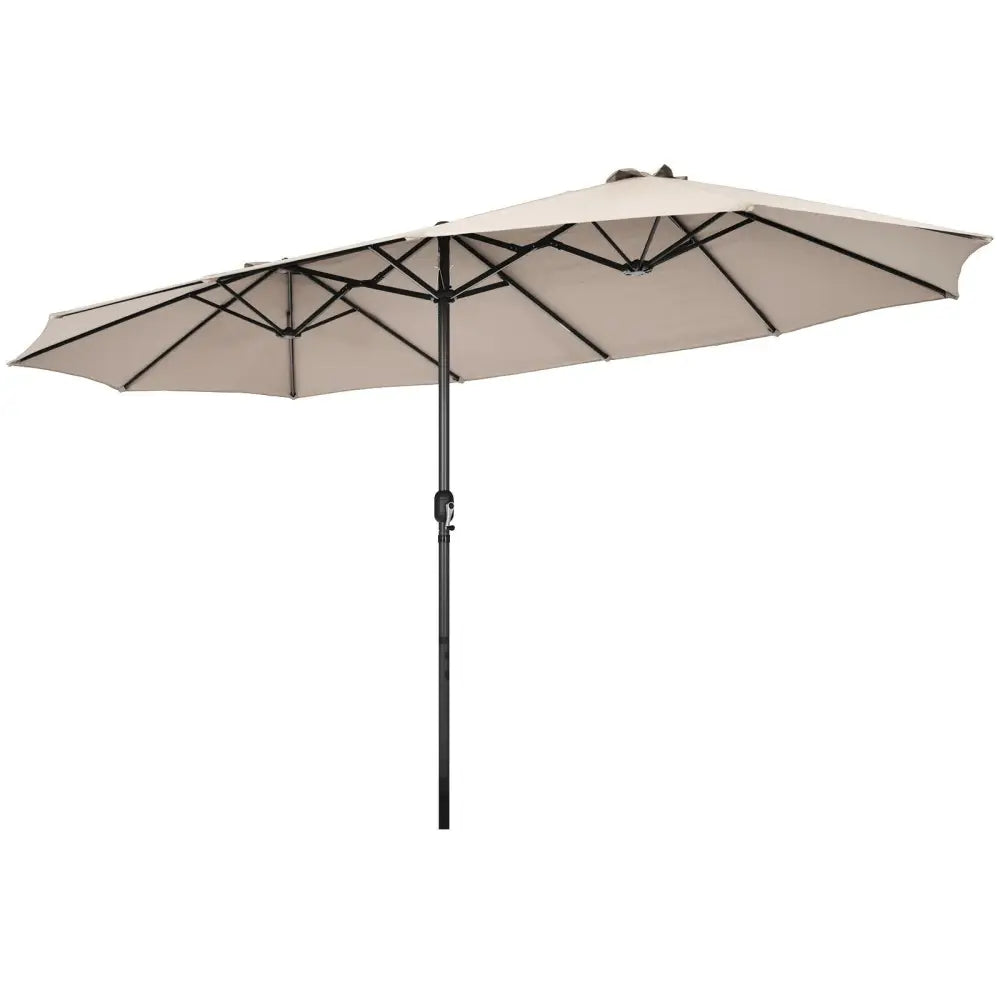 15 Feet Patio Double-Sided Umbrella with Hand-Crank System-Beige - Beige - Outdoor Umbrellas