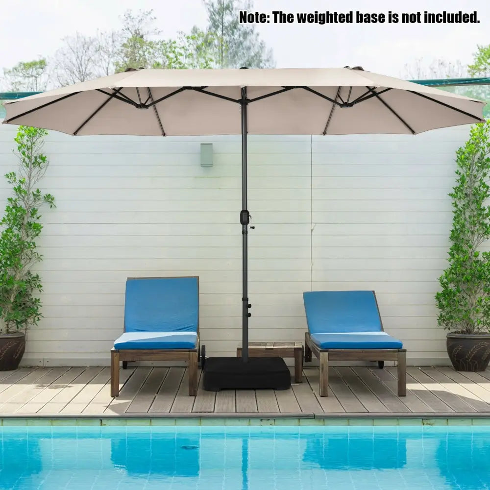 15 Feet Patio Double-Sided Umbrella with Hand-Crank System-Beige - Beige - Outdoor Umbrellas
