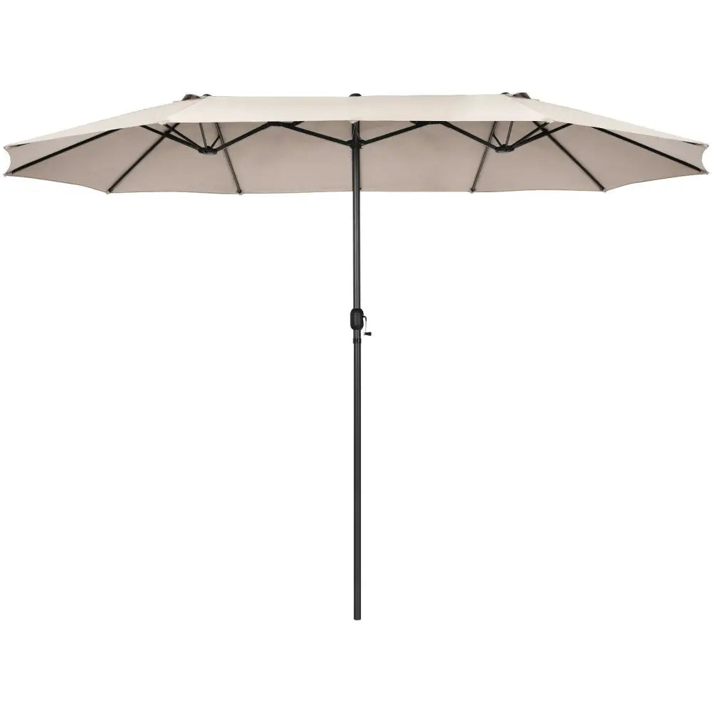 15 Feet Patio Double-Sided Umbrella with Hand-Crank System-Beige - Beige - Outdoor Umbrellas