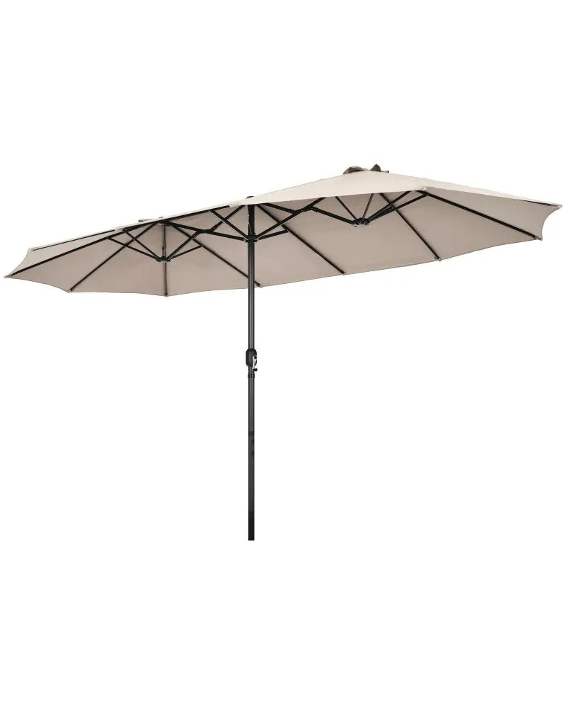 15 Feet Patio Double-Sided Umbrella with Hand-Crank System-Beige - Beige - Outdoor Umbrellas