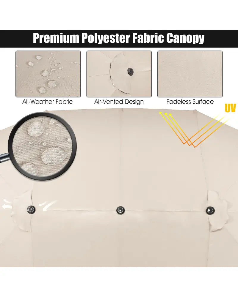 15 Feet Patio Double-Sided Umbrella with Hand-Crank System-Beige - Beige - Outdoor Umbrellas