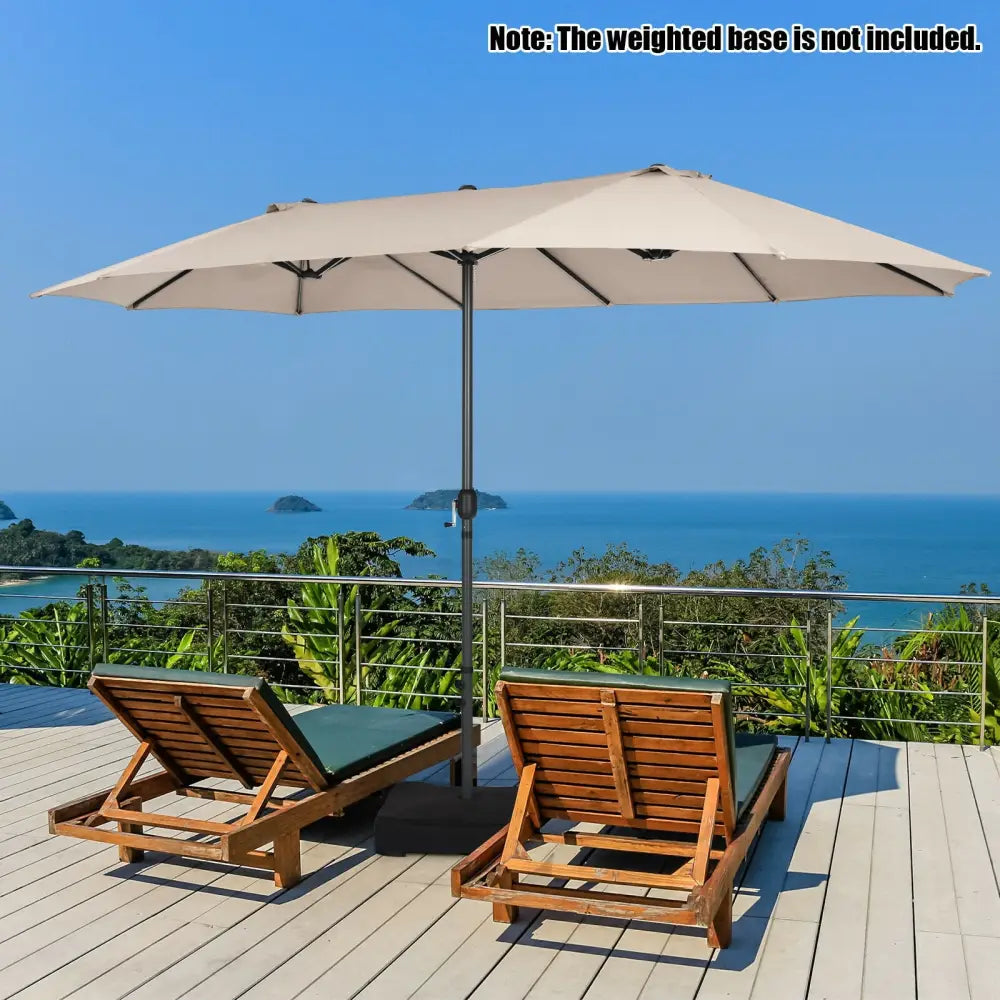 15 Feet Patio Double-Sided Umbrella with Hand-Crank System-Beige - Beige - Outdoor Umbrellas