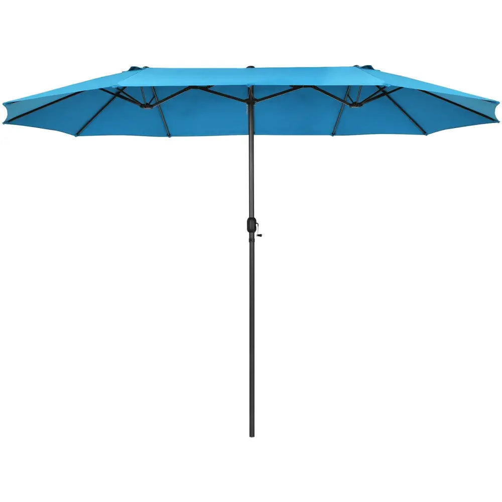 15 Feet Patio Double-Sided Umbrella with Hand-Crank System-Blue - Blue - Outdoor Umbrellas