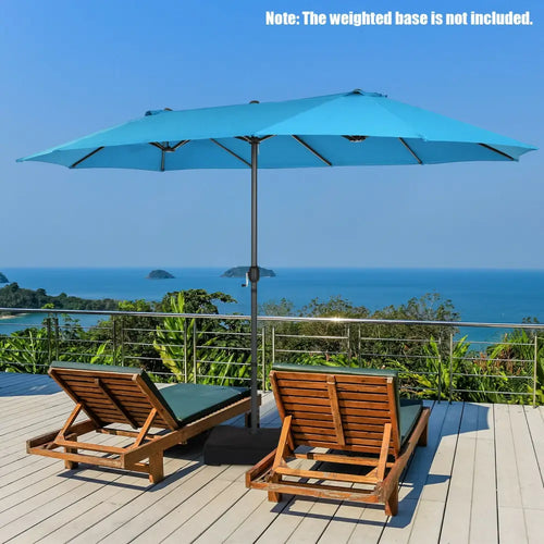15 Feet Patio Double-Sided Umbrella with Hand-Crank System-Blue - Blue - Outdoor Umbrellas