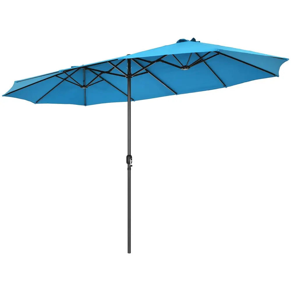 15 Feet Patio Double-Sided Umbrella with Hand-Crank System-Blue - Blue - Outdoor Umbrellas