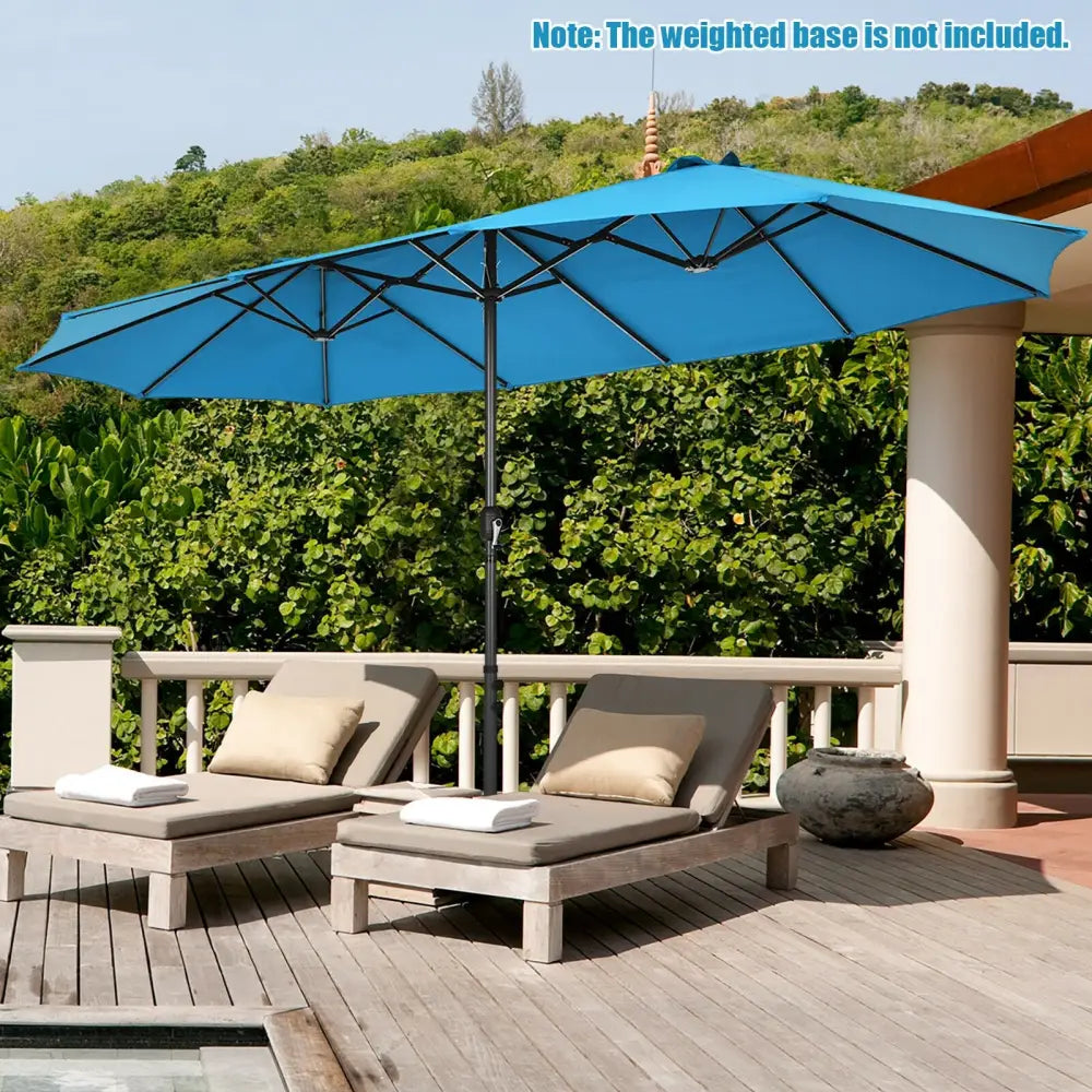 15 Feet Patio Double-Sided Umbrella with Hand-Crank System-Blue - Blue - Outdoor Umbrellas
