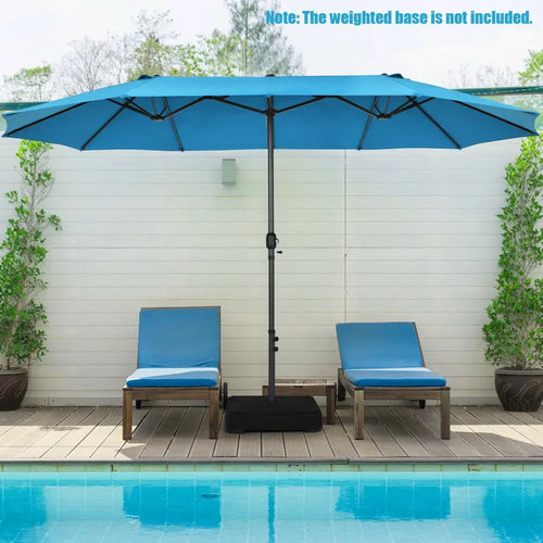 15 Feet Patio Double-Sided Umbrella with Hand-Crank System-Blue - Blue - Outdoor Umbrellas