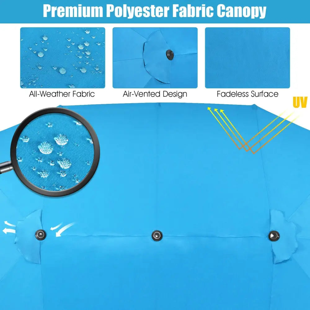 15 Feet Patio Double-Sided Umbrella with Hand-Crank System-Blue - Blue - Outdoor Umbrellas