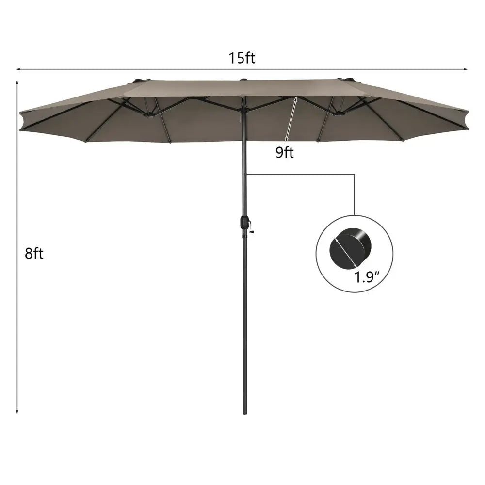 15 Feet Patio Double-Sided Umbrella with Hand-Crank System-Brown - Brown - Outdoor Umbrellas