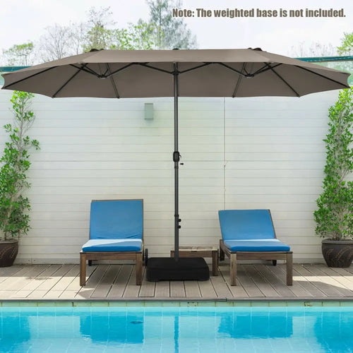 15 Feet Patio Double-Sided Umbrella with Hand-Crank System-Brown - Brown - Outdoor Umbrellas