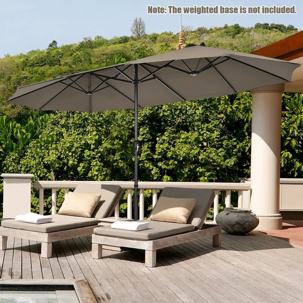 15 Feet Patio Double-Sided Umbrella with Hand-Crank System-Brown - Brown - Outdoor Umbrellas