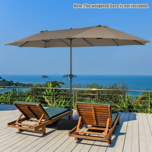 15 Feet Patio Double-Sided Umbrella with Hand-Crank System-Brown - Brown - Outdoor Umbrellas