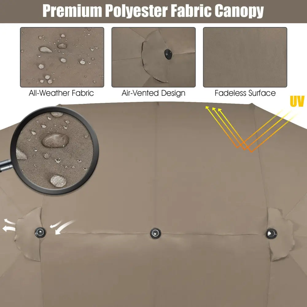 15 Feet Patio Double-Sided Umbrella with Hand-Crank System-Brown - Brown - Outdoor Umbrellas