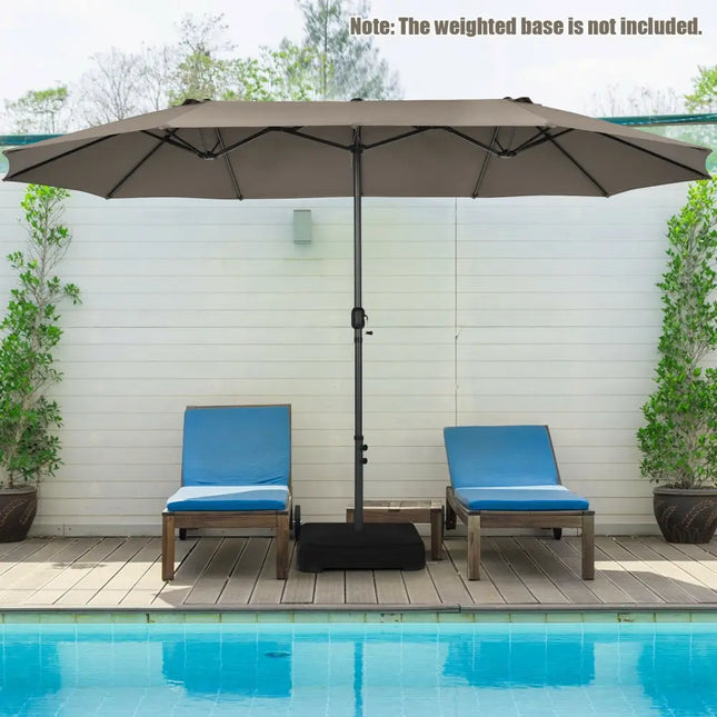 15 Feet Patio Double-Sided Umbrella with Hand-Crank System-Brown - Brown - Outdoor Umbrellas
