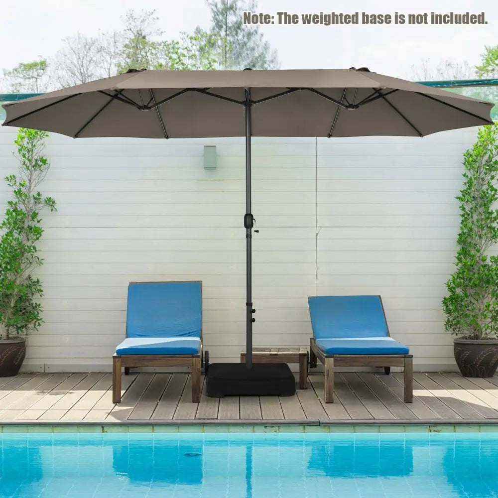 15 Feet Patio Double-Sided Umbrella with Hand-Crank System-Brown - Brown - Outdoor Umbrellas