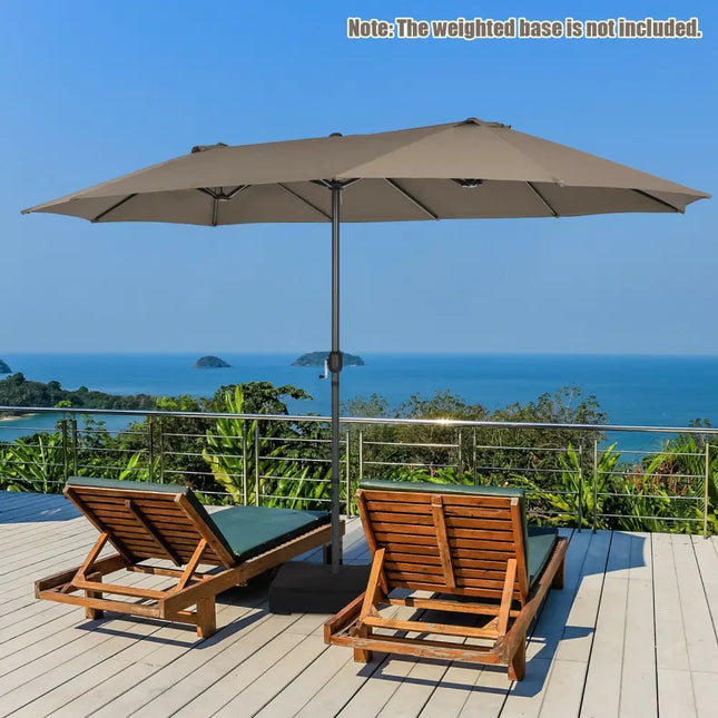 15 Feet Patio Double-Sided Umbrella with Hand-Crank System-Brown - Brown - Outdoor Umbrellas