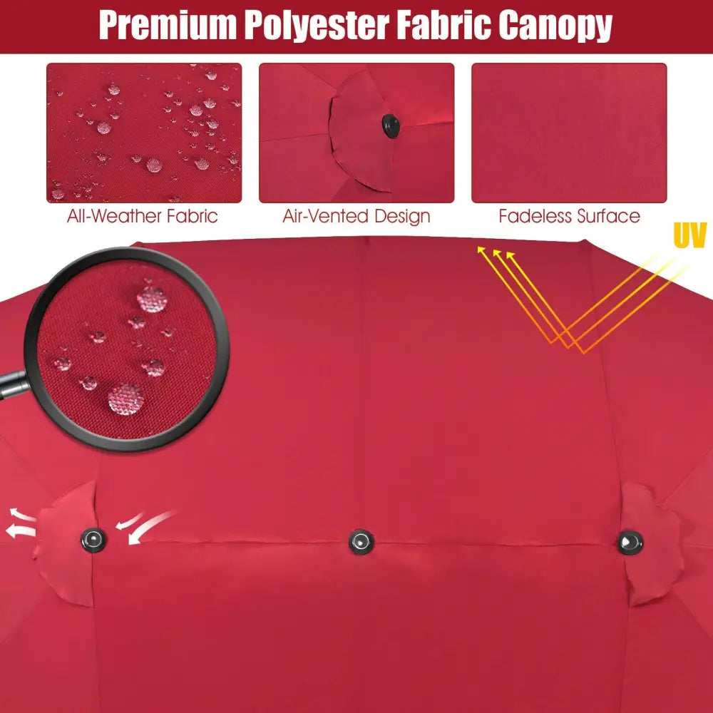 15 Feet Patio Double-Sided Umbrella with Hand-Crank System-Dark Red - Dark Red - Outdoor Umbrellas