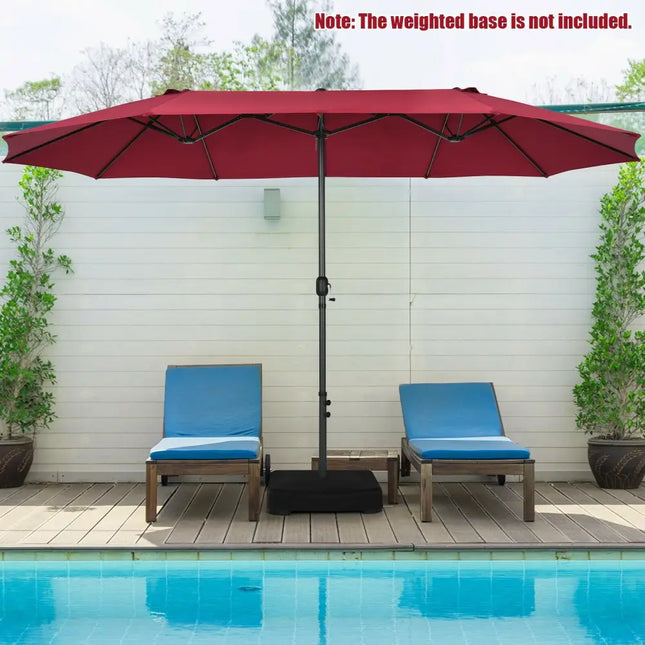 15 Feet Patio Double-Sided Umbrella with Hand-Crank System-Dark Red - Dark Red - Outdoor Umbrellas