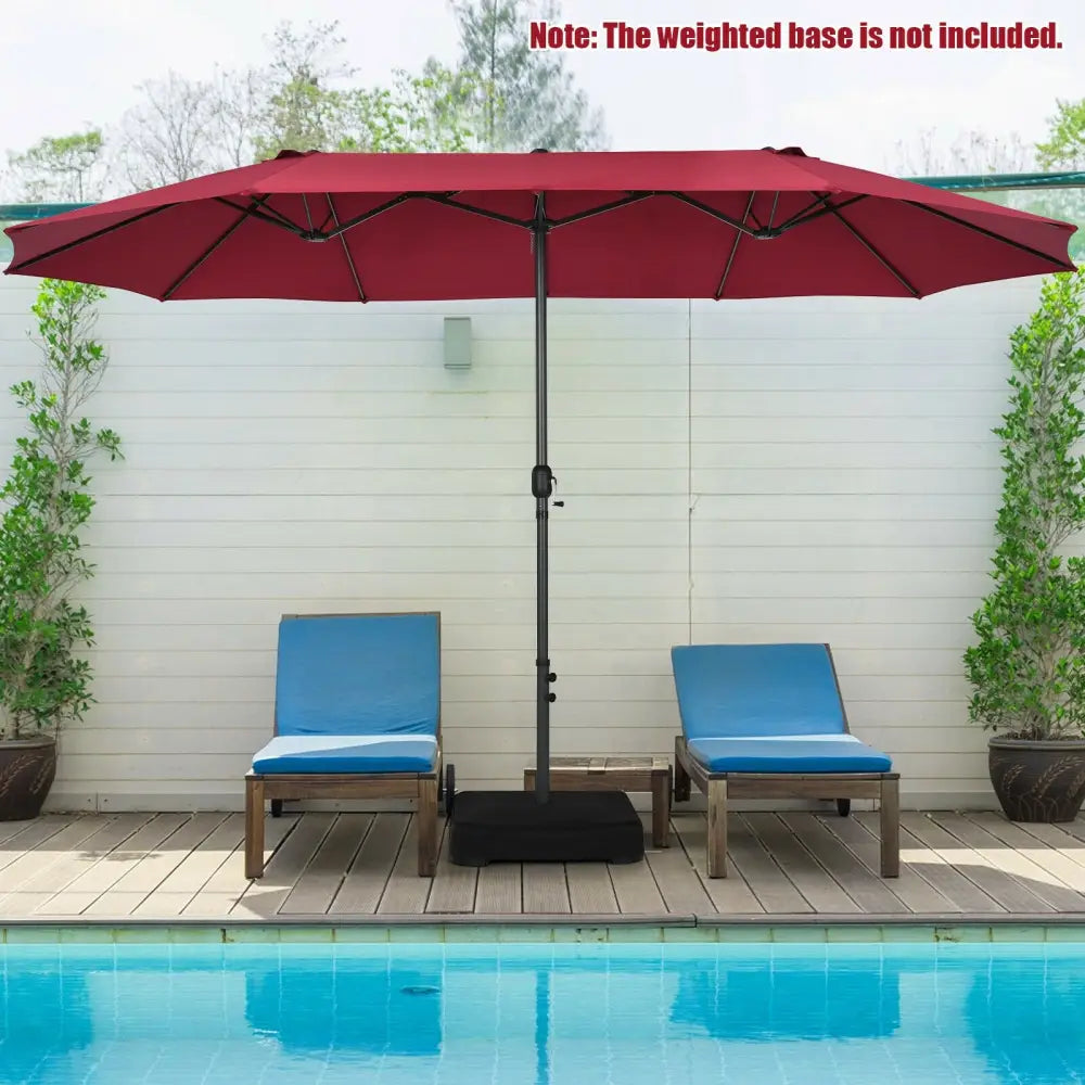 15 Feet Patio Double-Sided Umbrella with Hand-Crank System-Dark Red - Dark Red - Outdoor Umbrellas